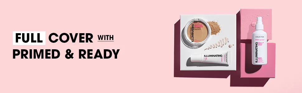 Collection Cosmetics Primed and Ready Invisible Setting Powder Silk Enriched Pressed Powder For Breakout Prone Skin 15g Invisible - Collection Full Cover With Primed & Ready Banner, Pink Background