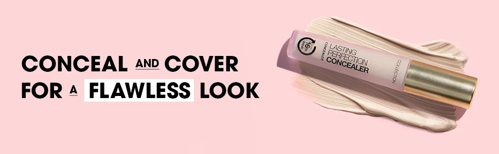 Collection Cosmetics Creamy Full Coverage Cover Up Light Concealer Stick with Flawless Finish 4g Light Light 1 Count (Pack of 1) - Collection Conceal and cover for a flawless look banner, Pink background