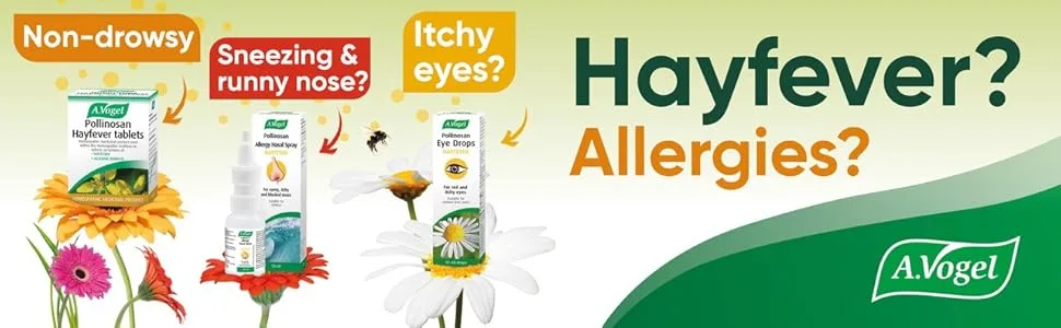 A.Vogel Pollinosan Hayfever Tablets | Non Drowsy | Hayfever Relief - Itchy Eyes Nose & Throat | 120 Tablets - Pollionsan Hayfever Products A+ Banner