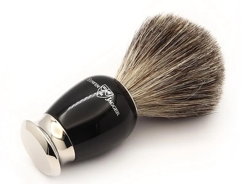 Edwin Jagger 81SB586AMZ Imitation Ebony & Nickel Classic Pure Badger Shaving Brush for Shaving Cream or Soap for Men (Black) - 81SB586AMZ Side view