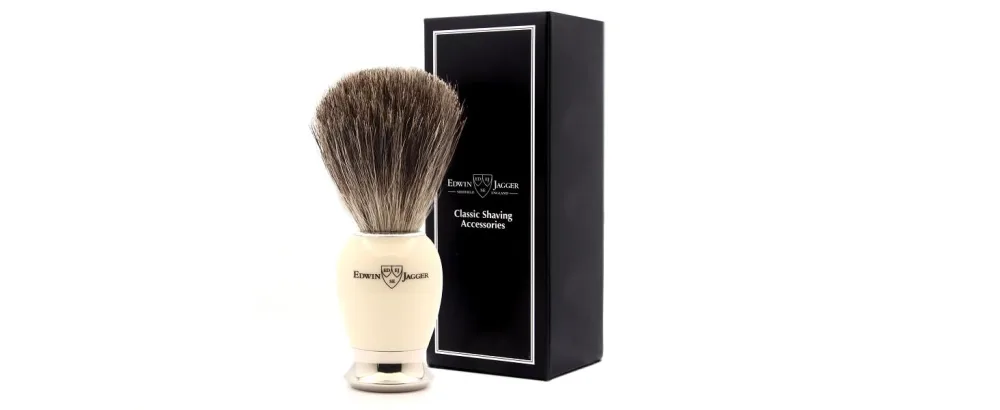 Edwin Jagger 81SB587AMZ Imitation Ivory & Nickel Classic Pure Badger Shaving Brush for Shaving Cream or Soap for Men (Ivory) - 81SB587AMZ A+
