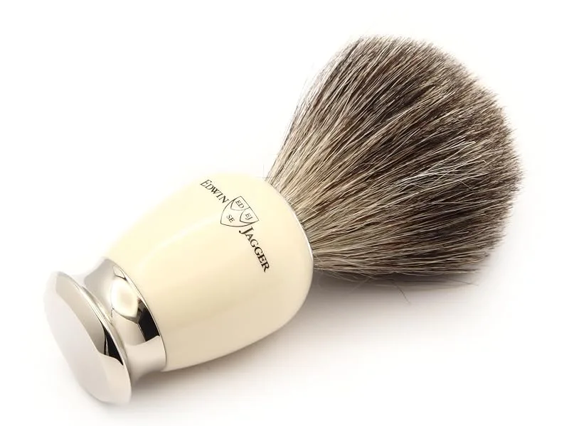 Edwin Jagger 81SB587AMZ Imitation Ivory & Nickel Classic Pure Badger Shaving Brush for Shaving Cream or Soap for Men (Ivory) - 81SB587AMZ Side view