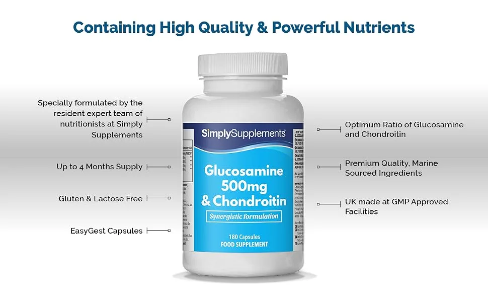 Glucosamine 500mg & Chondroitin 400mg | Support for an Active Lifestyle | 2X 180 Capsules | Manufactured in The UK - S4842