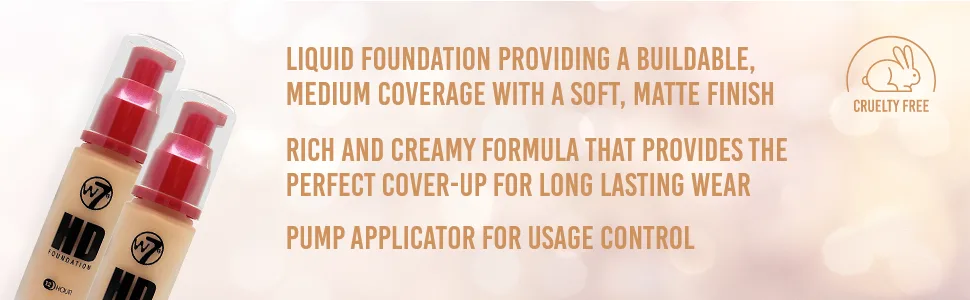W7 HD Foundation - Oil-Free Liquid Foundation for Poreless Matte Medium Coverage - 30ml (Buff) Buff 30 ml (Pack of 1) - product information 11