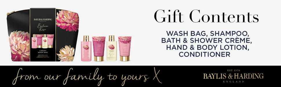 Baylis & Harding Boudoire Rose Luxury Wash Bag Gift Set (Pack of 1) - Vegan Friendly Rose Wash Bag - Bottom Banner