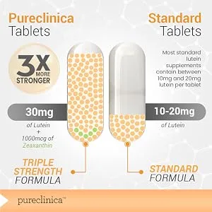 Pureclinica Triple Strength Lutein 30mg x 180 Tablets (2 Bottles of 90) with 1000mcg Zeaxanthin - lutein