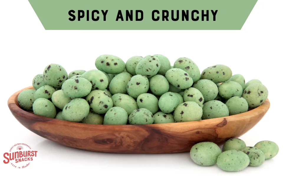 Sunburst Spicy & Crispy Wasabi Peanuts GMO Free Recyclable & Resealable Pouch 1kg - Sunburst Snacks Wasabi Peanuts