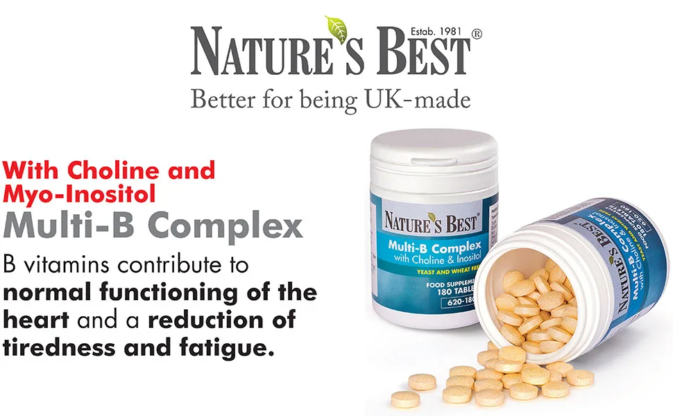 Multi B Complex Tablets with Choline & Inositol | Contains 11 Essential B Vitamins | 180 Vegetarian Tablets | One-A-Day Formula | 6 Month s Supply | High Strength Vitamins - Multi B, B Vitamins, Reduce Tiredness, Reduce Fatigue, Vit B, Vitamin V, Chline, Myo-inositol