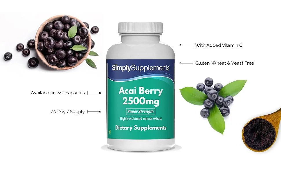 Acai Berry 2500mg | Vegan & Vegetarian Friendly | Manufactured in The UK | 240 Capsules - E8272