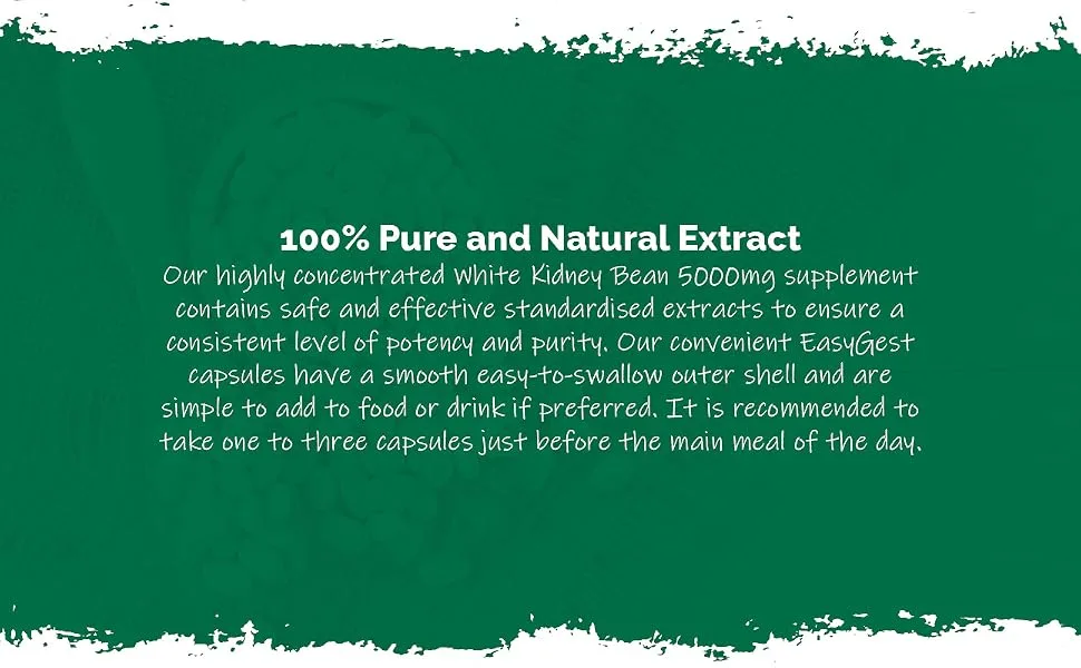 White Kidney Bean Extract Capsules 5000mg |120 Capsules | Manufactured in The UK - E6373