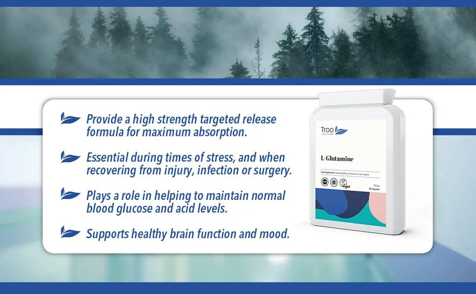 L-Glutamine Supplement (500mg) - 90 High Strength Capsules - Targeted Release Amino Acid Supplement| UK Manufactured to GMP Standards - L-Glutamine tablets