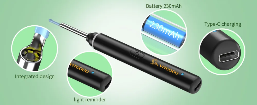 VITCOCO Ear Wax Removal Kit Ear Camera 1920P HD Ear Wax Removal Tool Ear Cleaner Otoscope with 6 LED Lights 3mm Visual Ear Scope for iPhone iPad Android Smart Phone - product information 10
