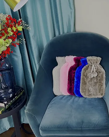 Revitale Extra Long Hot Water Bottle Pom Pom Soft Fur Cover - 72cm / 2L (Slate Grey) - HWB CHAIR
