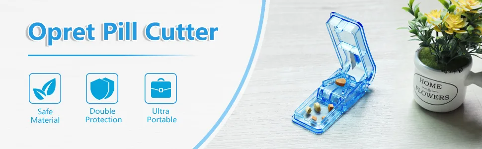 Opret Pill Cutter Pill Splitter with Blade for Small Pills Large Pills Cut in Half Quarter for Tablet Vitamin Medicine Blue - opret pill cutter