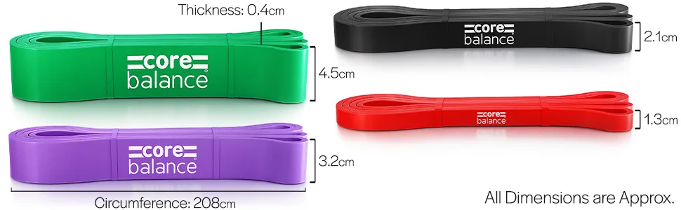 Assisted Pull Up Bands Resistance Strength Training Natural Latex (Light to Extra Heavy) Complete Set - Dimensions of all of the bands