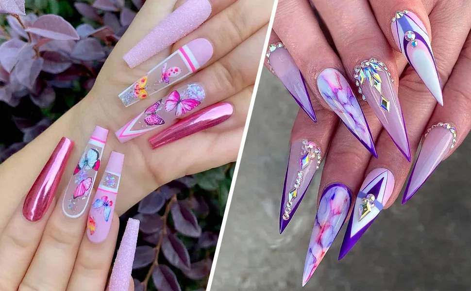 100pcs Extra Long Adhesive Stiletto Nail Forms Guide for UV Gel Acrylic Curve False Nail Tips Extension Fish Pattern HJ-NTF049 - nail form forms acrylic nails gel sticker builder c curve extension long extra tips guide