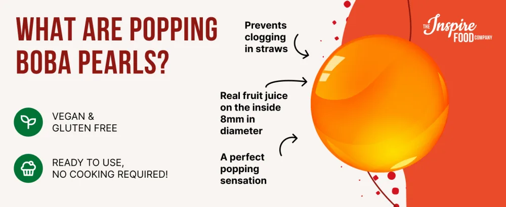 Popping Boba for Bubble Tea - Fruit Pearls Bursting Bubbles - 1 kg - Mango - NO Artificial Colors - Lower Sugar Real Fruit Juice - 100% Vegan & Glutenfree - bubble tea