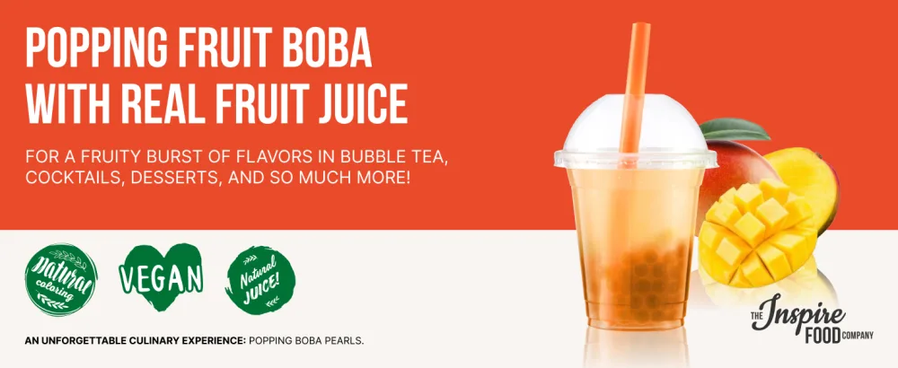 Popping Boba for Bubble Tea - Fruit Pearls Bursting Bubbles - 1 kg - Mango - NO Artificial Colors - Lower Sugar Real Fruit Juice - 100% Vegan & Glutenfree - Bubble tea