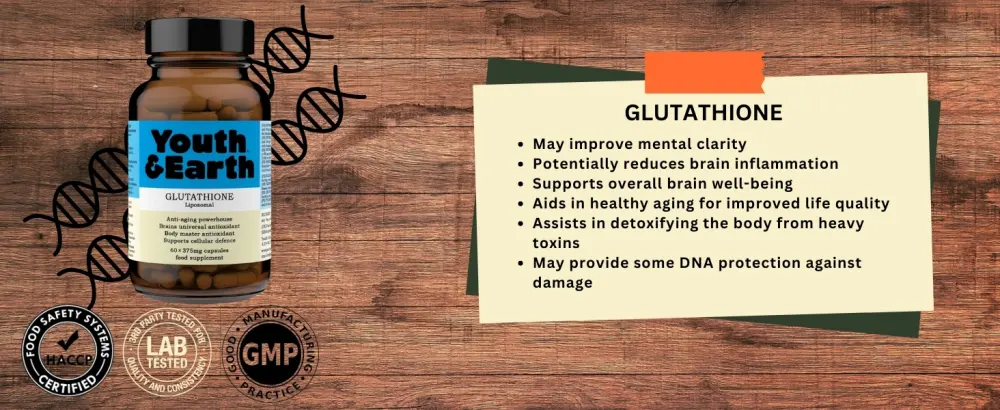 Youth & Earth Liposomal Glutathione Max Strength 300mg (60 Capsules) Made in UK - Gluta