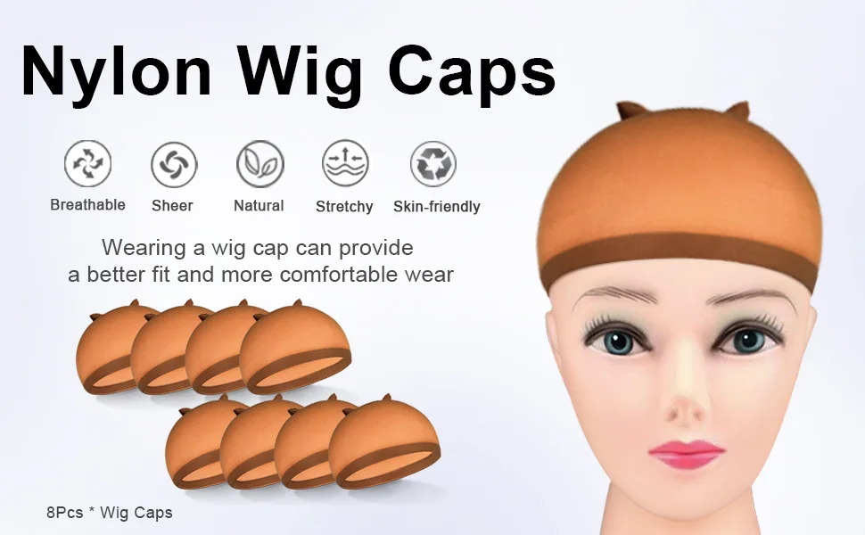 Brown Wig Caps 8 Pcs MORGLES 8 Pcs Nylon Wig Cap Dark Brown Wig Stocking Cap for Women Makeup - wig caps