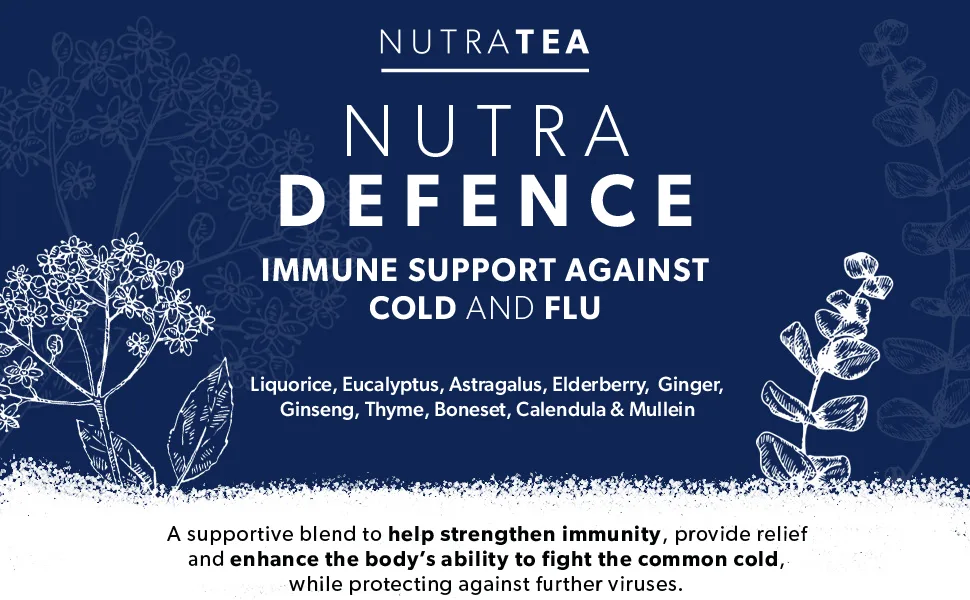 NUTRADEFENCE - Cold and Flu Tea | Cough Tea | Immune Tea - Providing Immune Support - Includes Eucalyptus Elderberry and Mullein - 20 Enveloped Tea Bags - by Nutra Tea - Herbal Tea 20 Count (Pack of 1) - NutraDefence Herbal Remedy Tea - Immune Support