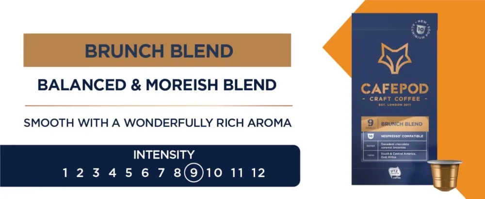 CafePod Coffee Pods Nespresso Compatible Brunch Blend 60 Aluminium Capsules Brunch 60 count (Pack of 1) - Brunch blend coffee - Intensity 9