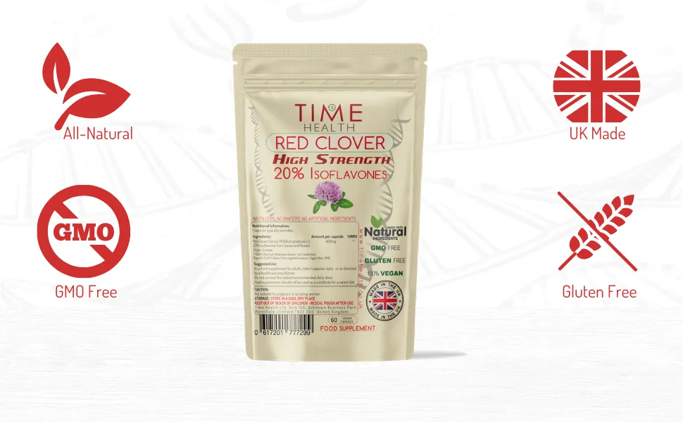 Red Clover Extract High Strength 60 x 400mg Capsules 80mg Isoflavones per Capsule Spanish Origin Vegan Zero Additives Pullulan 60 Count (Pack of 1) - Red Clover