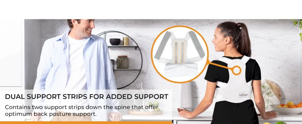 LyfeFocus S1 Premium Invisible Breathable Back Posture Corrector for Men & Women - Upper Back Support Brace & Straightener - Effective Posture Correction for Neck Shoulder & Back Pain (White Medium) White M (Pack of 1) - Dual Support Strips for Added Support