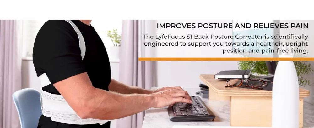LyfeFocus S1 Premium Invisible Breathable Back Posture Corrector for Men & Women - Upper Back Support Brace & Straightener - Effective Posture Correction for Neck Shoulder & Back Pain (White Medium) White M (Pack of 1) - Improves Posture and Relieves Pain