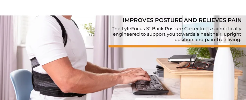 LyfeFocus S1 Premium Breathable Back Posture Corrector for Men & Women - Upper Back Support Back Brace & Back Straightener - Effective Posture Correction for Neck Shoulder & Back Pain (Black Medium) Black M (Pack of 1) - Improves Posture and Relieves Pain