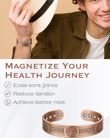 Jeracol Lymphatic Drainage Copper Bracelet for Men 99% Pure Copper Magnetic Bracelet with 4 Element Magnets Adjustable Wristband Brazaletes with Sizing Tool B-copper2 - copper magnetic bracelet