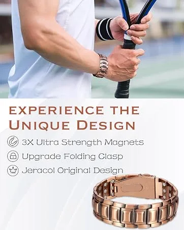 Jeracol Lymphatic Drainage Copper Bracelet for Men 99% Pure Copper Magnetic Bracelet with 4 Element Magnets Adjustable Wristband Brazaletes with Sizing Tool B-copper2 - magnetic bracelet men