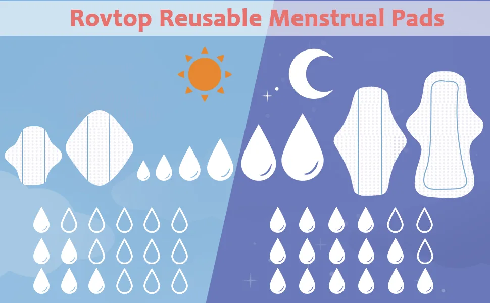 Rovtop 12 Pcs Reusable Sanitary Pads Washable Cloth Menstrual Pads/Menstrual Towel 4 Size Replace with 1 Mini Portable Bag 13 Piece Set - product information 12