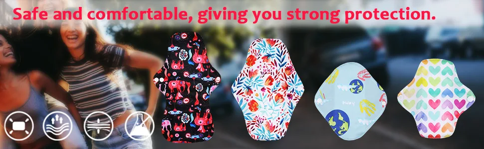 Rovtop 12 Pcs Reusable Sanitary Pads Washable Cloth Menstrual Pads/Menstrual Towel 4 Size Replace with 1 Mini Portable Bag 13 Piece Set - Pantyliners