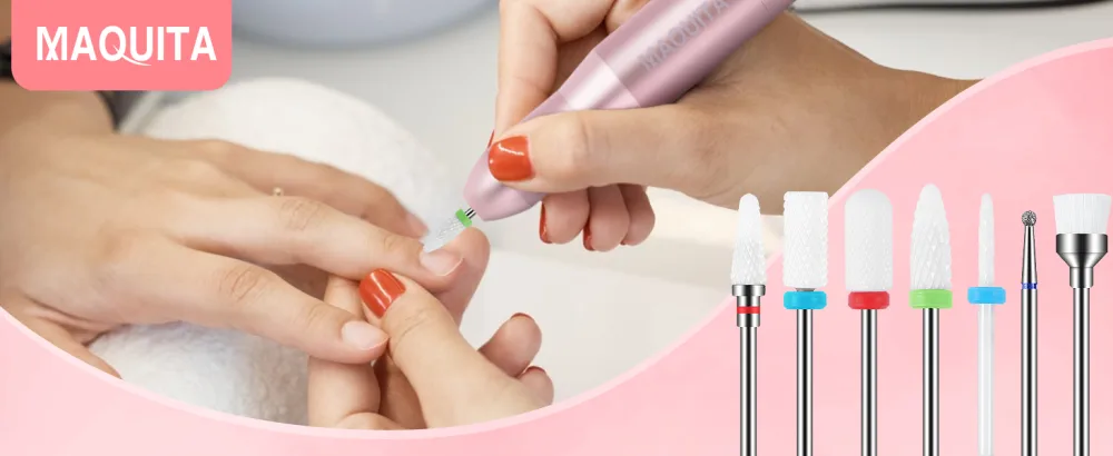MAQUITA 7 Pieces Ceramic Nail Drill Bits Professional Remove Gel Acrylic Cuticle Diamond Tungsten Carbide Nail Drill Tools for Manicure Pedicure Home Use Great Gift (White) - product information 3