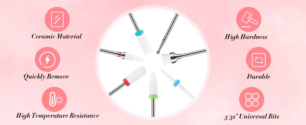 MAQUITA 7 Pieces Ceramic Nail Drill Bits Professional Remove Gel Acrylic Cuticle Diamond Tungsten Carbide Nail Drill Tools for Manicure Pedicure Home Use Great Gift (White) - product information 4