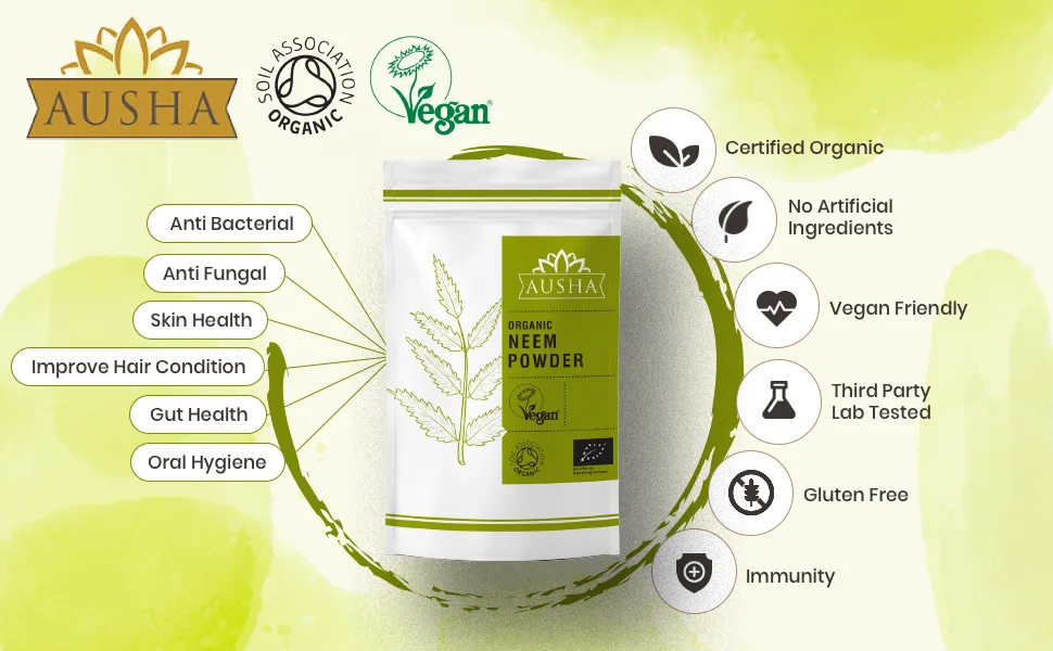 Ausha Organic Neem Leaves Powder 100g | Immunity Digestion Detox| Hair Dandruff Skin Care - Neem powder