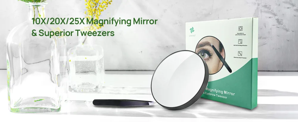 OMIRO 20X Magnifying Mirror Travel Size Suction Magnifier Mirror for Makeup & Bathroom Shaving (8.8cm Black with Tweezer) - product information 21