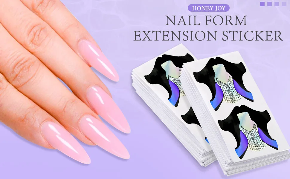 100pcs Round Tips Design Hard Short Nail Art Forms Sticker Nail Forms Extension Guide Self-adhesive Tips for Acrylic UV Gel Nail Art HJ-NTF050 - nail form forms acrylic nails gel sticker builder c curve extension long extra tips guide