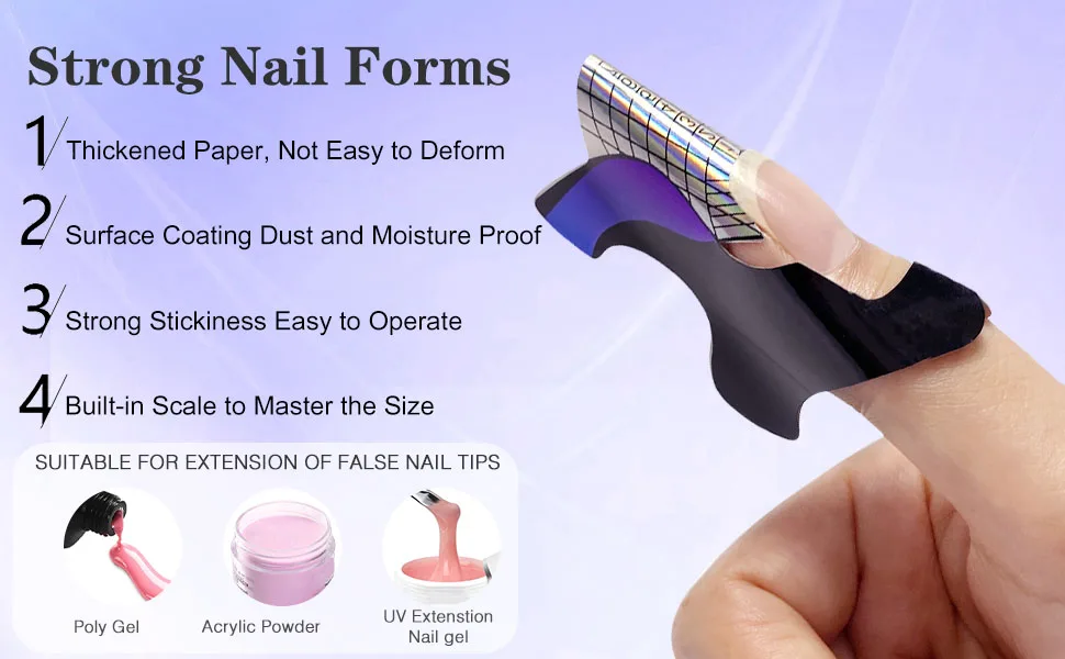 100pcs Round Tips Design Hard Short Nail Art Forms Sticker Nail Forms Extension Guide Self-adhesive Tips for Acrylic UV Gel Nail Art HJ-NTF050 - nail form forms acrylic nails gel sticker builder c curve extension long extra tips guide