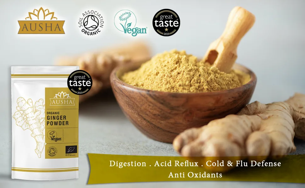 Ausha Organic Ginger Root Powder 500g l Winner Great Taste Award 2023 500 g (Pack of 1) - ginger powder organic