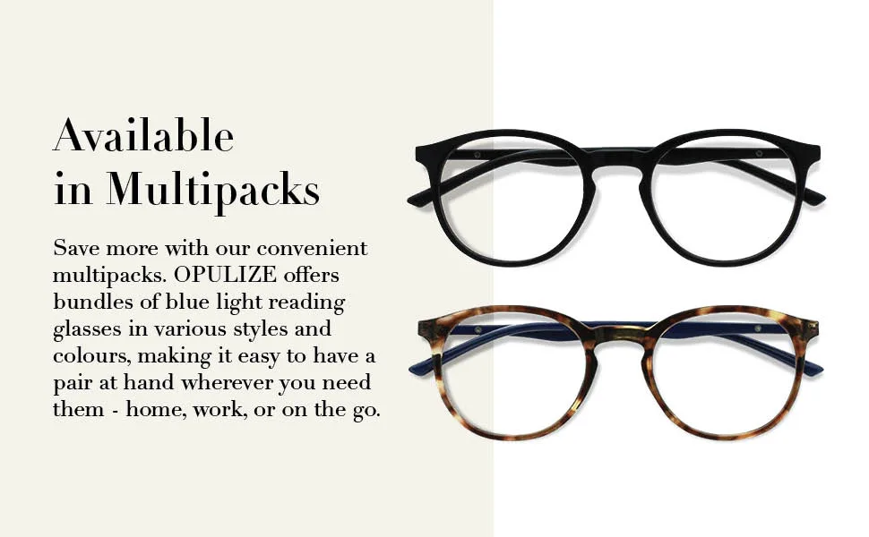 Opulize Met - Reading Glasses Blue Light Blocking Slim Round Frame Spring Hinges Improve Sleep Computer Gaming Anti-Reflective Transparent Grey Mens Womens B60-7 +2.00 + 2.00 Magnification Clear Grey Front Black Arms - opulize; reading glasses