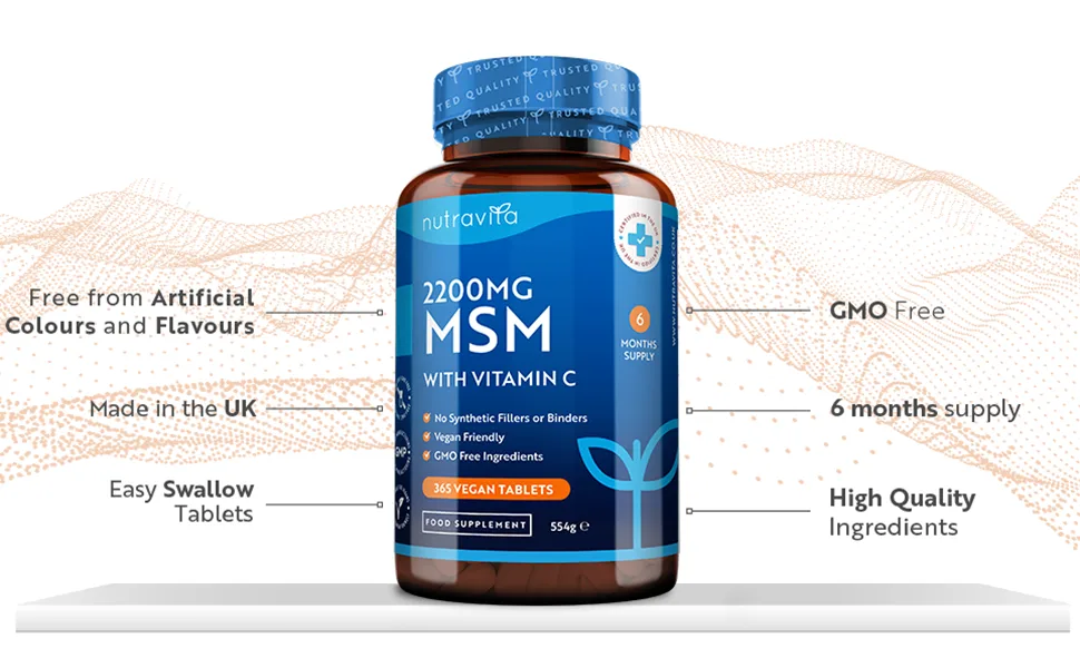 MSM 2200mg Tablets 365 Vegan Tablets Methylsulfonylmethane with 80mg Vitamin C 6 Month Supply - product information 27