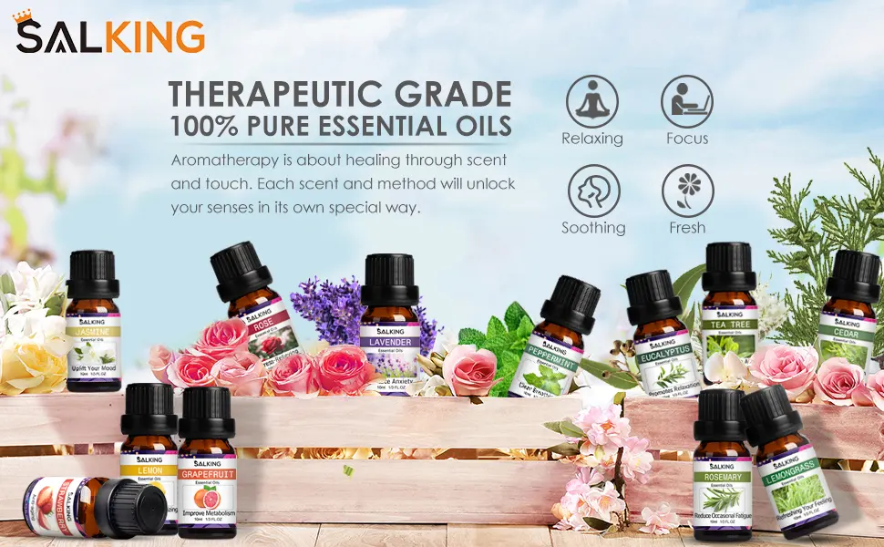 SALKING Essential Oils Set 12 x 10ML 100% Pure Aromatherapy Scented Oils for Diffuser - Lavender Rose Jasmine Tea Tree Eucalyptus Lemongrass Rosemary Peppermint Cedar Lemon Grapefruit Strawberry - product information 22