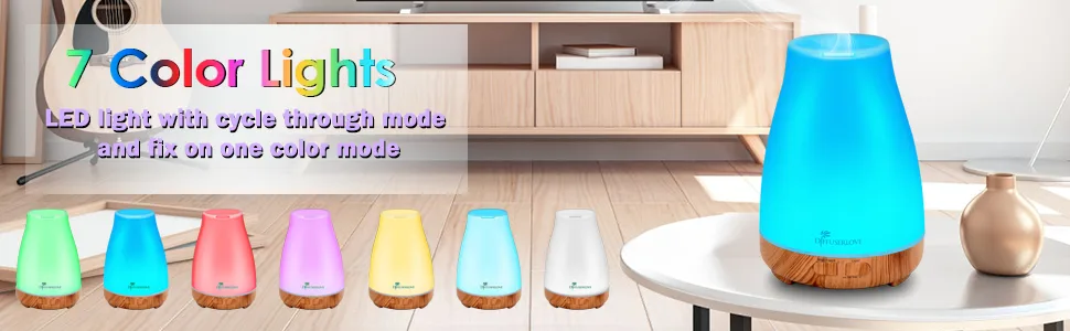300ML Essential Oil Diffuser Remote Control Aromatherapy Diffuser Mist Humidifiers with 7 Color LED Lights and Waterless Auto Shut-Off for Bedroom Office House Kitchen Yoga - DIFFUSER
