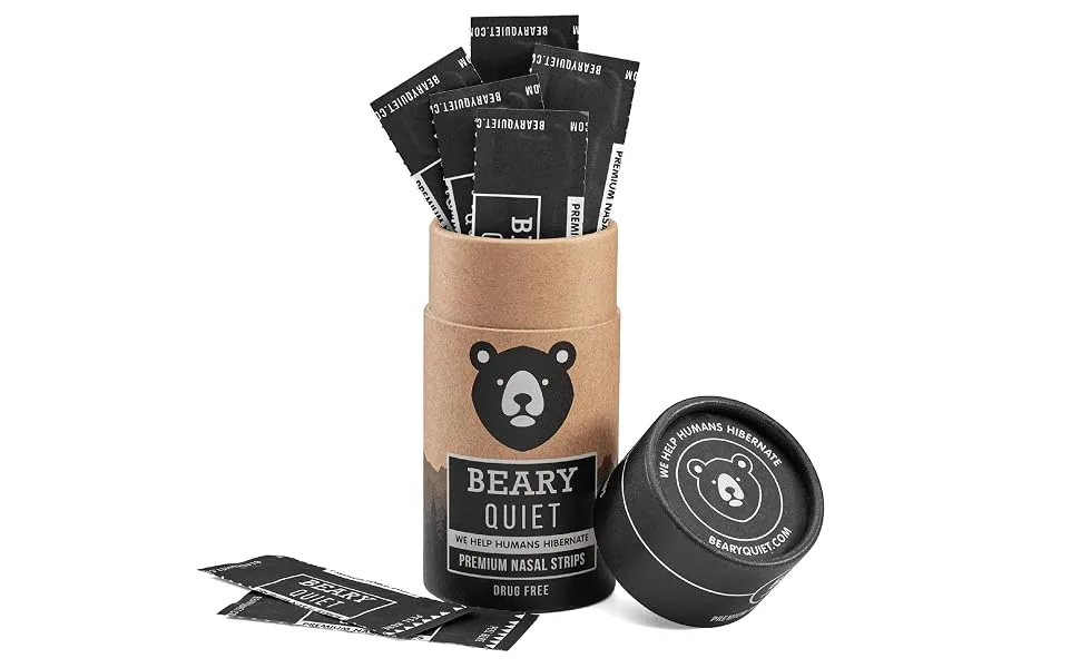 Beary Quiet Nasal Strips for Snoring- Upgraded - 60 Large Strips - Anti Snoring Aid for Better Breathing & Sleep - The Best Nasal Strip for Sleeping - Nasal Image