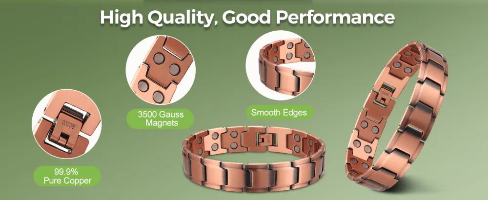 MagEnergy Copper Magnetic Bracelets for Men Double Row Strength Magnets with Removal Tool and Gift Box (Copper) - 99.9% copper