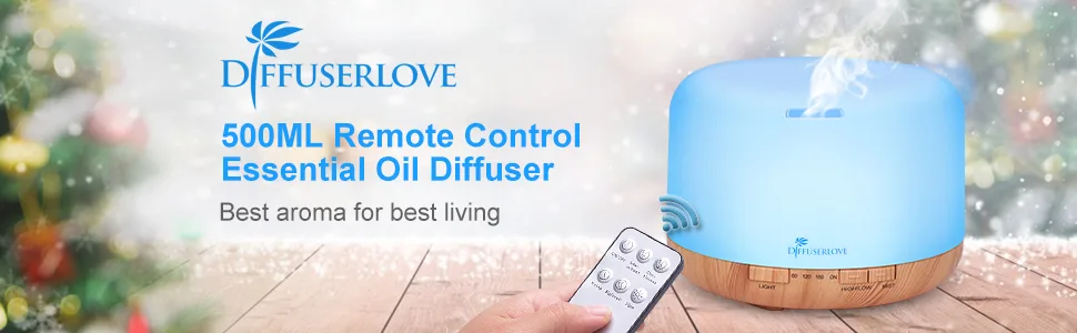 Diffuserlove Essential Oil Diffuser 500ML Remote Control Aromatherapy Diffuser Cool Mist Humidifiers 7 LED Night Light for Home Office SPA - DIFFUSER