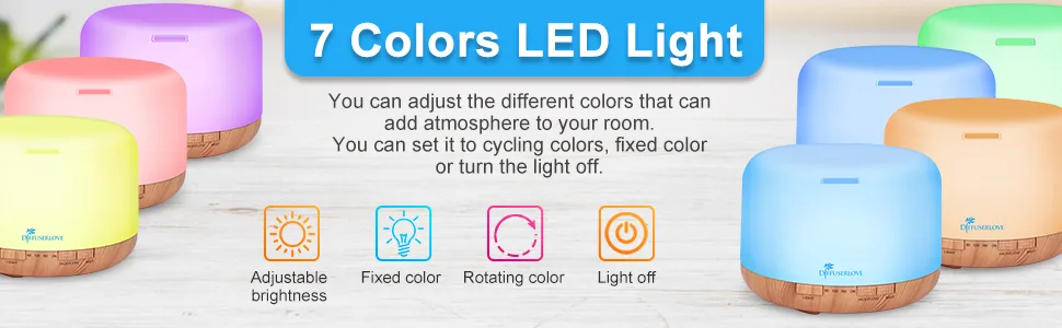 Diffuserlove Essential Oil Diffuser 500ML Remote Control Aromatherapy Diffuser Cool Mist Humidifiers 7 LED Night Light for Home Office SPA - DIFFUSER