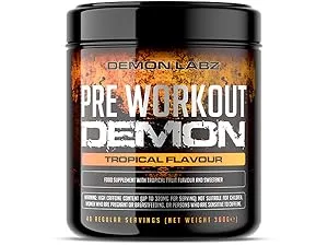 Pre Workout Demon - Hardcore Pre-Workout Powder Supplement with Creatine Caffeine Beta-Alanine and Glutamine (Berry 360g) Berry 40 Servings (Pack of 1) - Tropical